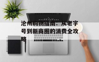 沧州购物指南：从老字号到新商圈的消费全攻略